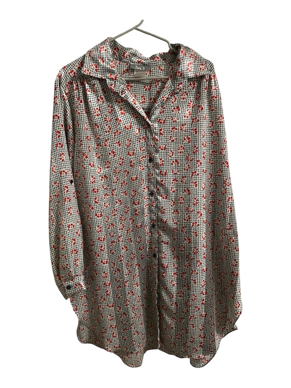 VTG Monte Carlo Red Floral Houndstooth Button-Up Top
